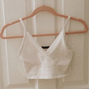 Brandy Melville White Crossover V-Neck Crop Top